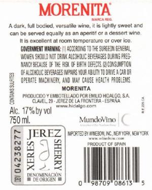 Hidalgo Morenita Cream Sherry 6 cs