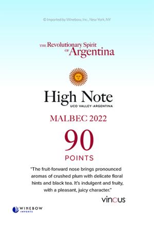 High Note Malbec 2022 Shelf Talker (90 pts Vinous) 