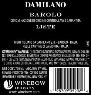 Damilano Barolo Liste Back Label