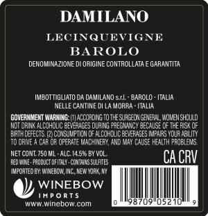 Damilano Barolo Lecinquevigne Back Label